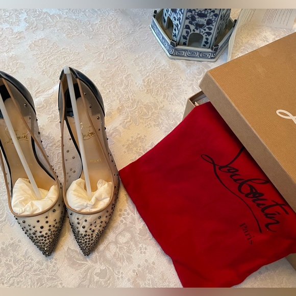 Christian Louboutin Follies Strass 100mm Heels - Hematite 37.5 - Picture 5 of 15